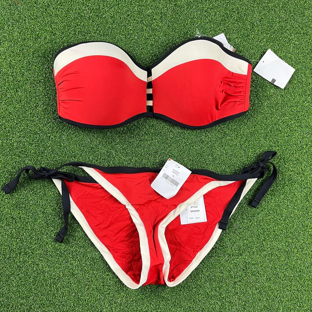 NEW Skye Red Seinna Swim Suit Beach Bandeau Two Piece Bikini Set Sz XL